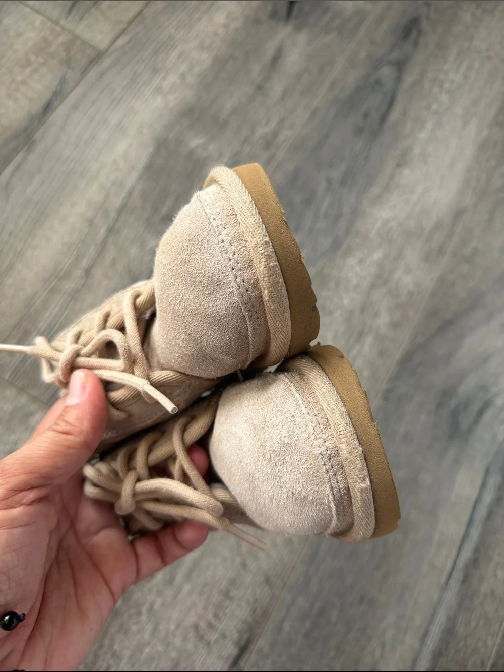 UGG Kids Tan Suede Ankle Boots with Lace and Side Zip
